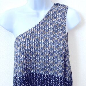 Anthropologie, Elowen Dress by HD IN PARIS, Blue Motif One Shoulder Shift